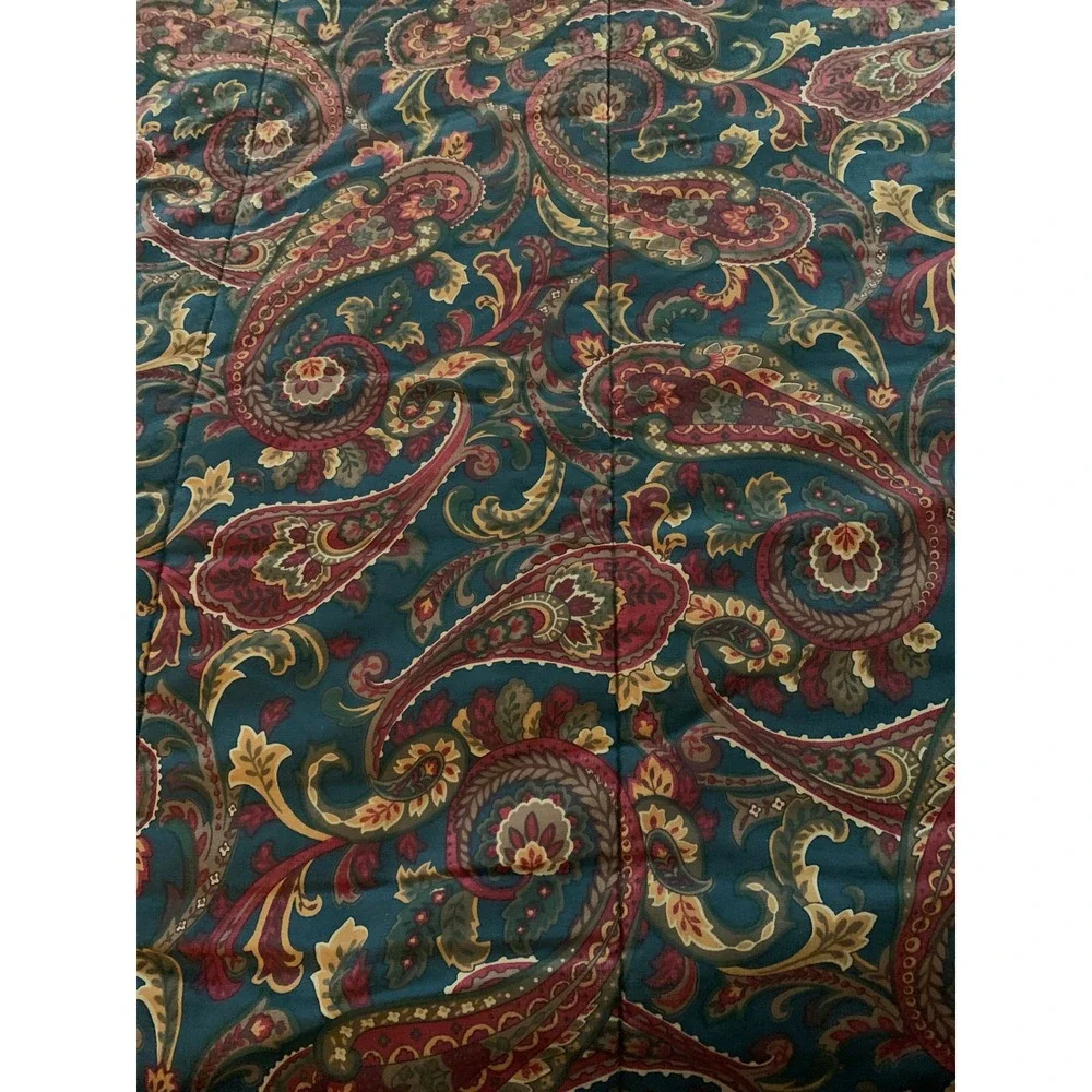 Croscill Vintage Paisley Comforter Green Burgundy Red Reversible Made in USA